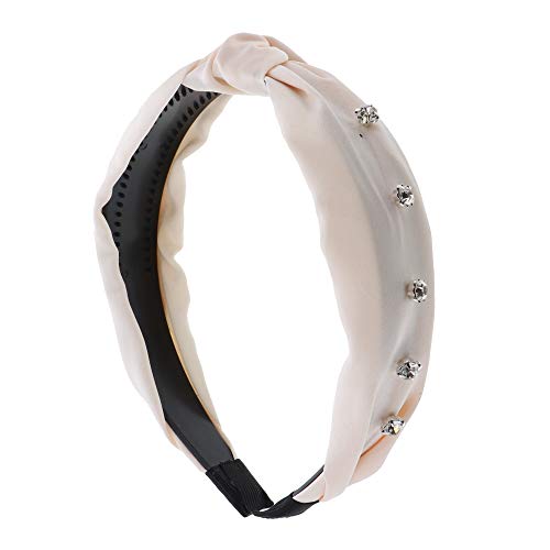 Motique Accessories Satin Turban Knot Headband with Silver Gems - White