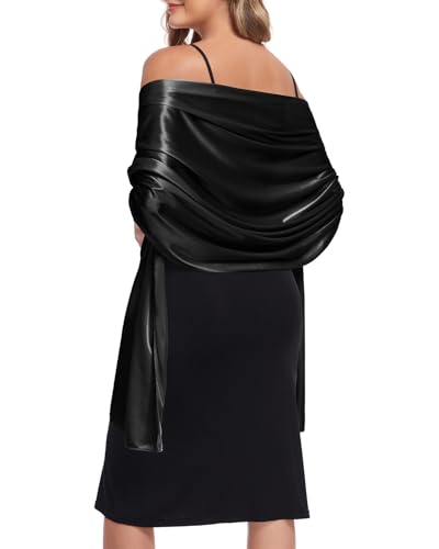 Century Star Soft Silky Pashmina Shawl Wraps for Women Evening Dress,Elegant Scarf Wedding Bride Bridesmaid Party Gifts Black One Size