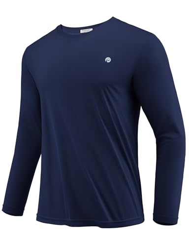 PINSPARK Sport T-Shirts Herren Langarm UPF50+ UV Schutz Schnelltrocknend Atmungsaktiv Funktionsshirt Rundhals Laufshirt Trainings Gym Outdoor Angeln T-Shirt Marineblau L