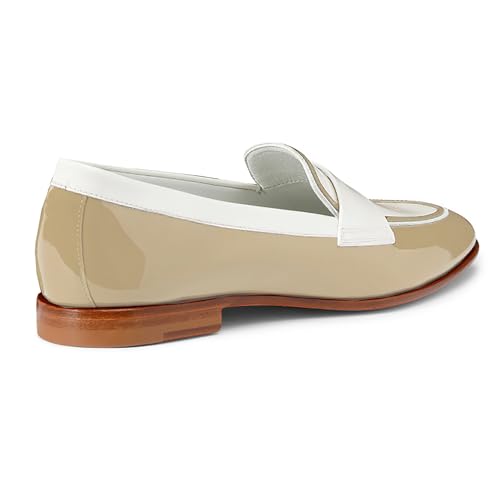 Image of Women Patent Slip On Loafer Flats Two Tone Round Toe Flat Heel Penny Loafers Casual 1 inch Low Heel Loafer Dress Shoes Oxford Comfort Chic Colorblock Office Ladies 4-11 M US