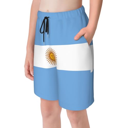 Argentine Flag Youth Beach Pants, Soft and Breathable, with Drawstring Waist, Suitable for Sports and Leisure.4