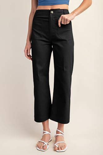 miduo Womens High Waisted Cropped Wide Leg Stretchy Straight Pants Trousers with Pockets2