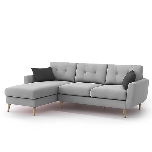 Image of BRAXTON Lindel LHS 4 Seater L Shape Sofa Set for Living Room (Grey) Premium Velvet Fabric Sofa