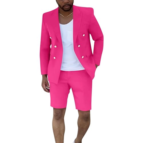 Men's Suit Slim Fit 2 Piece Short Suits for Men Casual Summer Business Suit Blazer and Short Pants Set