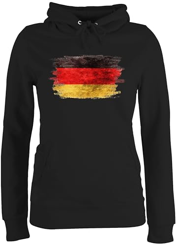 Pullover Damen Hoodie Frauen - Fußball EM WM - Deutschland Flagge Vintage | Germany | Schwarz Rot Gold - M - Schwarz - europameisterschaft pulli fussball kapuzen fu ball em- fanartikel em24