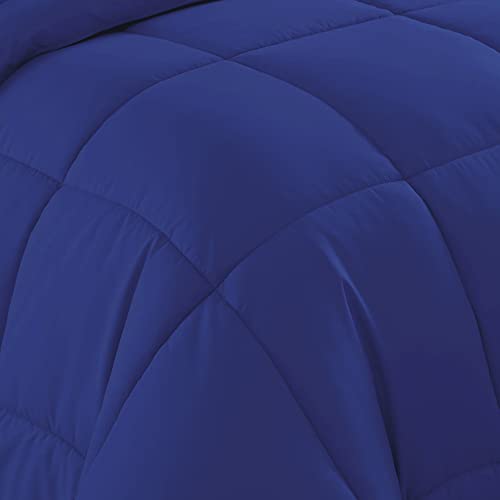 Sweet Home Collection 7 Piece Comforter Set Bag Solid Color All Season Soft Down Alternative Blanket & Luxurious Microfiber Bed Sheets, Royal Blue, Queen