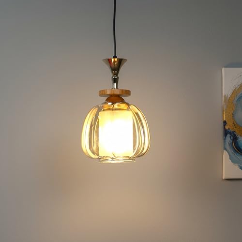 Image of ELIANTE Modern Glass Hanging Light for Living Room & Dining Area | Metal Ceiling Lamp with Elegant Glass Shade | 3 Years Warranty | Free Bulb (Velante)