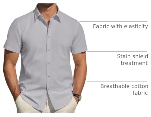 Image of J.VER Men's Short Sleeve Dress Shirts Stretch Stain Shield Casual Button Down Shirts Solid Formal Shirt