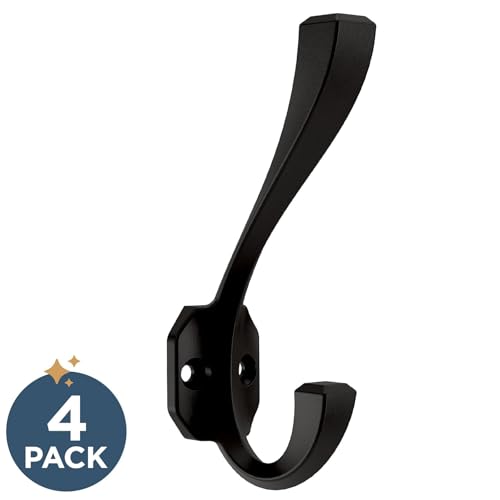 Franklin Brass Napier (4-Pack) Coat and Hat Wall Hooks Double Hooks for Mounted Hanging Matte Black for Mounted Hanging Hanger Backpack Purse - Image 2