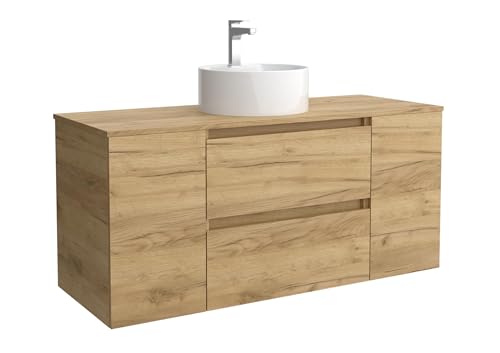 Salgar Mueble de Baño Bequia 120cm + Coqueta 1 Puerta Centrado + Encimera + Lavabo posar| Roble |120x45x56