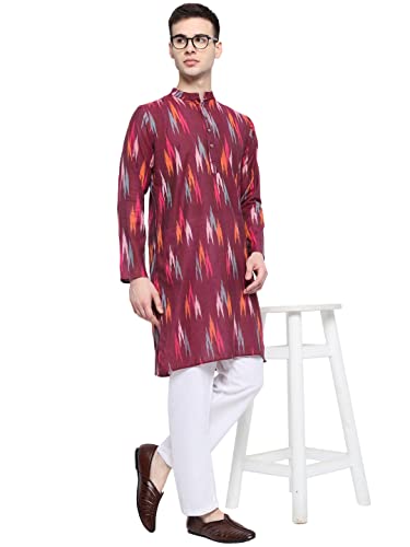 Image of Vastraa Fusion Men's Printed Kurta Pure Cotton Long Kurta, Round Collar, Full Sleeves, Button Kurta, Ethnic Wear