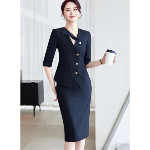 Women's Half-Sleeved Suit Jacket and Skirt Two-Piece Business Elegant Work Suit4