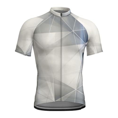 Mateju Geometría Moderna Maillot Ciclismo Hombre Verano, Ropa Ciclismo Hombre con Cremallera, Transpirable Secado Rápido Camisetas Manga Corta, para Deportes de Interior y Exterior (Blanco,L)