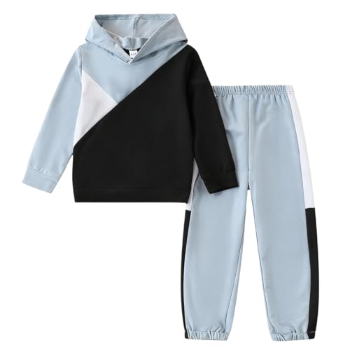 Image of Boys Clothes 2pcs Tween Boy Color Block Hoodie + Pants Little Boys Fall Winter Outfits Set, 4-12 Years