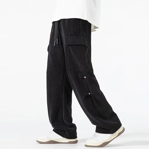 Men's Solid Color Basic Large Pockets Straight Casual Sweatpants Winter Thickened Straight Pants2