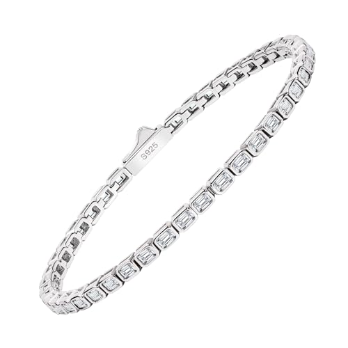 18K Yellow/White Gold Plated Silver Emerald shape Bracelet With 2.60-3.95 Carat TCW (D Color, VVS Clarity), 4 Prong/Bezel Setting Diamonds, Bracelet For Women, Gift For Her Comes With Gift Box