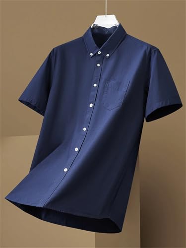 Men Oxford Fabric Solid Cotton Shirts Short Sleeve Excellent Comfortable Button Collar Business Casual Shirts2