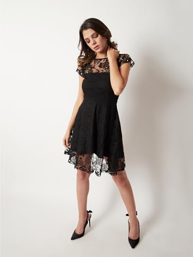 Image of Miss Chase Women's Round Neck Sleeveless Polyester Ruffled Knee- Length Dress
