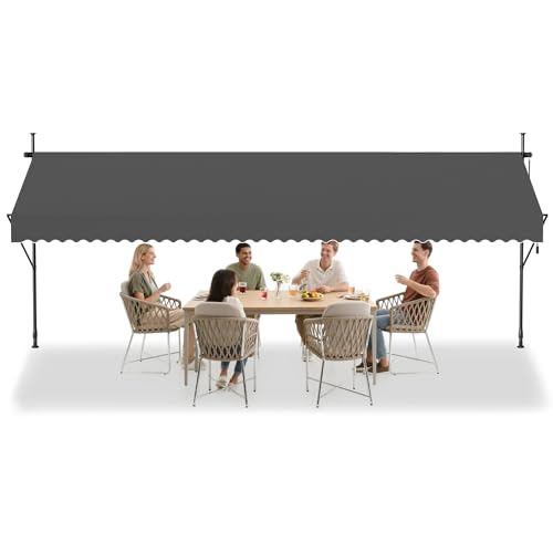 LZQ Store banne de balcon à serrage, store rétractable manuel, manivelle, réglable en hauteur, résistant aux UV, sans perçage, 100% polyester, gris...