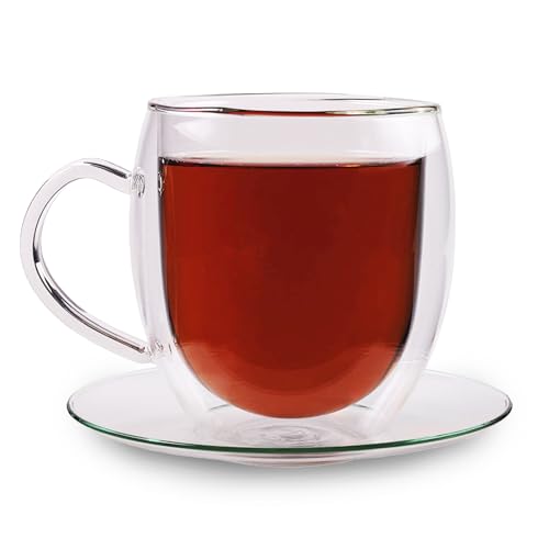 Feelino Set da 6 Tazze Cappuccino, Bicchieri Caffe Vetro Borosilicato 400ml, Tazze Vetro Doppia Parete per Caffè Macchiato, Ice Coffee, Tazze Trasparenti per Caffè, Bicchieri Termici Doppio Vetro