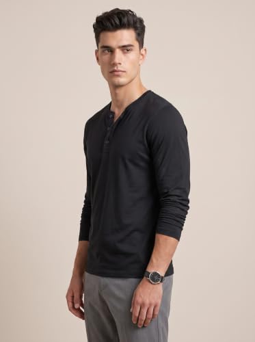 Image of BULLMER Men's Trendy Full Sleeve Henley Neck T-Shirt | Cotton Blend Solid Casual Tee | Stylish Menswear for Everyday | Sizes S to 2XL - Pack 1