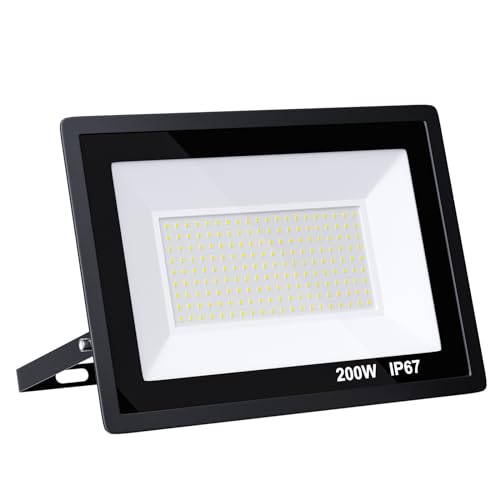 MIWATT Projecteur LED Extérieur 200W IP66 Etanche, 7200LM 6000K Blanc Froid 220V, Lampe de Recherche Ultra Mince pour Jardin Rue Square Stade, Dissipation...