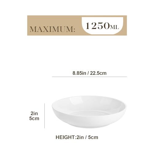 MALACASA, Serie Regular, 6 Teilig Pastateller Suppenteller Cremeweiße Porzellan Salatteller Servierteller, Tiefe Teller für Spaghetti, Große Suppenschüssel für Pasta Suppen Salat Obst, 1250ml 2