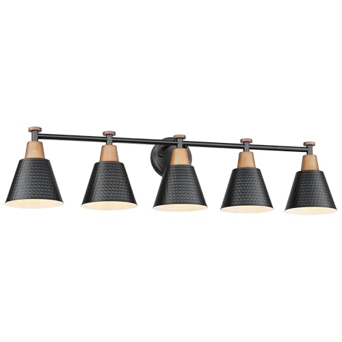 Image of FEMILA 37.4 inch Black Vanity Light, Black Bathroom Light Fixture, Bathroom Lighting Fixtures Over Mirror with Matte Black Finish, 4FG59B-5W BK