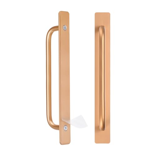 Image of M METERXITY 2-Pack Self Stick Barn Door Handles, 8.35Inch /212mm Length Aluminium Alloy Gate Handle with Double Sided Tape for Bathroom /Wardrobe /Closet, Sliding Door Handle with Plate [Gold]