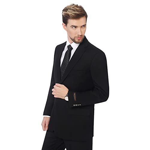 P&L Men's Modern Fit Two-Button Blazer Lightweight Sport Coat Casual Stretch Suit Jacket for Business & Daily Wear Black