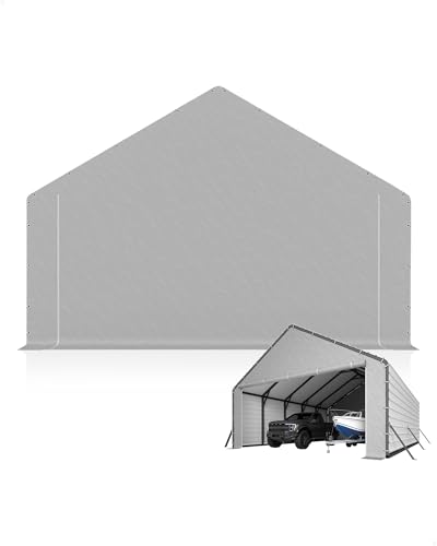 Image of GarveeLife Door Panels with Zippers Tarp for Metal Carport 20x25 ft and 20x20 ft, 2 Pcs Door Panel with 40 Ball Bungees, Gray