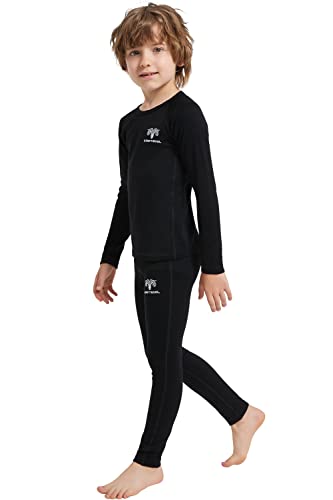 Adeptwool Boy Kids Merino Wool Base Layer Set Top And Bottom Thermal Underwear Black #TOP1
