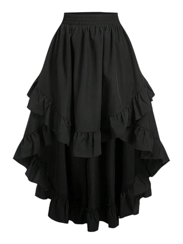 SOLY HUX Women's Plus Size Ruffle Midi Skirt Elastic Waist High Low Asymmetrical Hem Summer Skirts