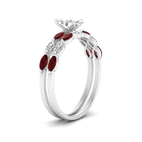 Image of 55Carat Choose Your Gemstone Single Prong Marquise Diamond CZ Ring and Band Sterling Silver Marquise Shape Wedding Ring Sets Matching Jewelry Wedding Jewelry Easy to Wear Gifts US Size 4 to 12