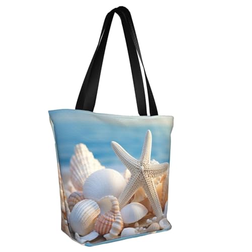Seashells Starfish Print Comfortable Shoulder Bag Summer HandbagTravel Beach Work Daily Use Versatile Carry2