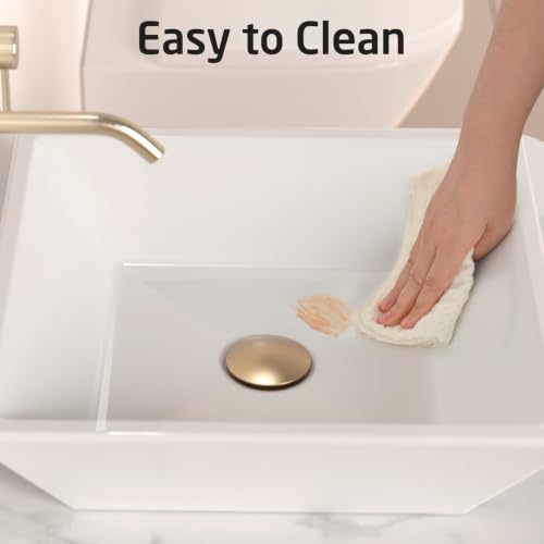 Image of KES 17 inch Square Vessel Sink for Bathroom Vanity Countertop, Glossy White Ceramic Porcelain Bathroom Sink Bowl Above Counter, Modern Look, BVS141