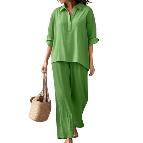 Ensemble lin femme anti-transpiration vêtement ample 2 pièces chemise pantalon large confort