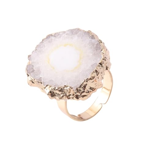 DyLyz Bague en pierre d'agate blanche irrégulière Boho Bague en pierre précieuse chakra géométrique vintage Bague en cristal naturel Bagues réglables...