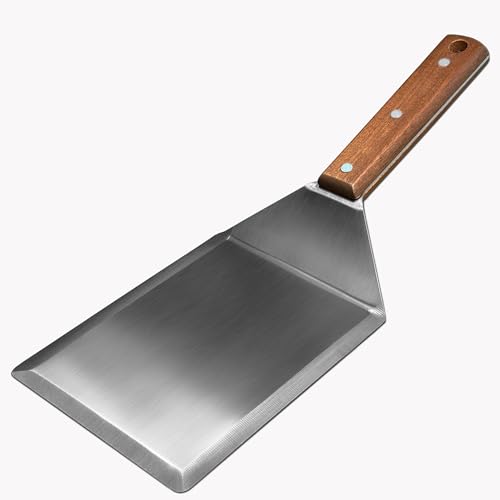 Extra Wide Spatula Large Metal Spatula with Full Tang Wooden Handle & Beveled Edges for Skillets Griddles & Grills Pancake Flipper Turner Smash Burgers Turner 6 x 5-inches