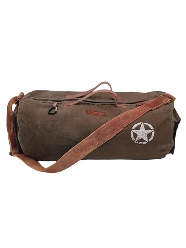 Image of The House of Tara Canvas Travel Duffle Bag | 25 litres | Sports Duffel | Gym Bags | for Men and Women | Adjustable Broad Strap | Airline Carry-On Luggage | Quick Access Pockets | Brown