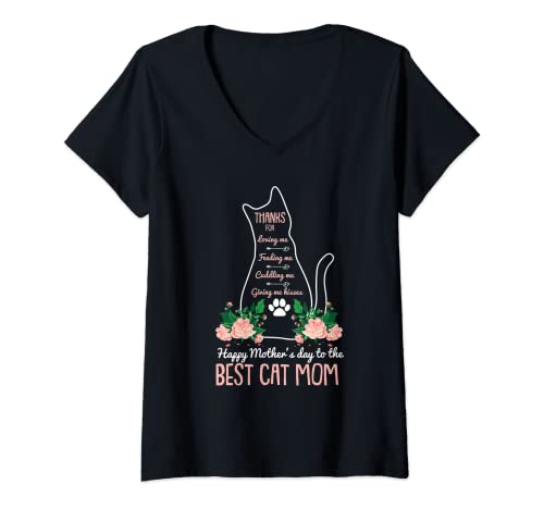 Mujer Mejor Gato Mamá Madre Día Lindo Gatito Amante Mamá Camiseta Cuello V
