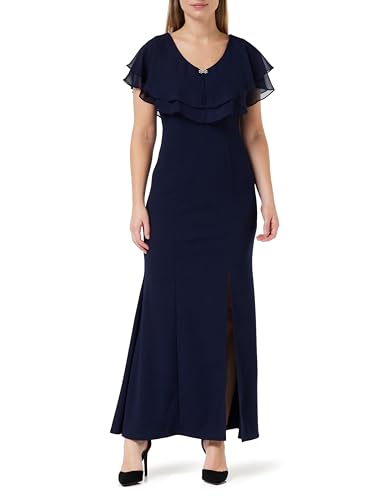 Gina Bacconi V de Dos Niveles con Adorno en el Cuello, Vestido Largo de crepé cóctel, Azul Marino, 38 para Mujer