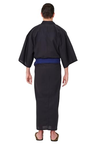 Mens Solid Navy Yukata, Lightweight Summer Robe, 100% Cotton, Made in Japan3