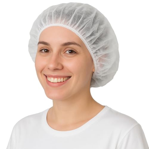 Bafeil 100 Stück Kopfhaube, OP Haube aus Einwegstoff Weiß, Einweg Haarnetze 100 Stk für die Küche oder Zahnarzt,Hygienezubehör für die Medizin, OP Kopfhauben 52cm, Haarnetz Einweg