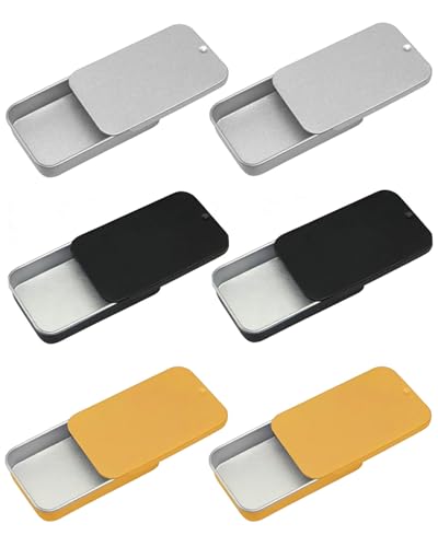 SOVYTH 6Pcs caja pequeña,lata rectangular con tapa deslizante,contenedor de metal portátil,caja de metal reutilizable plateada,mini latas vacías para regalo,dulces,bálsamo labial,64 × 34 × 11 mm