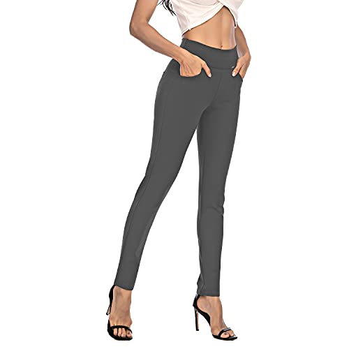 neezeelee Dress Pants for Women Comfort Stretch Slim Fit Leg Skinny High Waist Pull on Pants with Pockets for Work (Gray, 2 Long)2