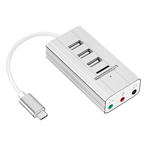 VILLCASE Placa de Som Usb Adaptador de Ãudio Externo Tipo-C 3 Portas Conversor de Placa de Som EstÃ©