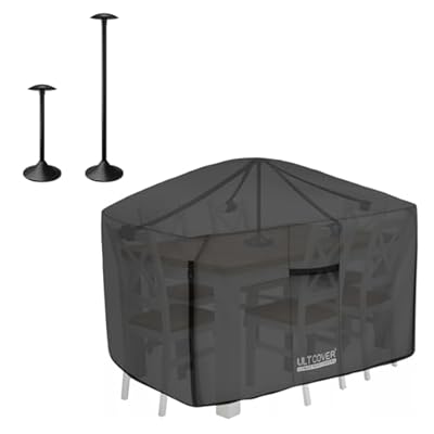 ULTCOVER Heavy Duty Rectangular Patio Table and Chair Cover 88L x 62W x 28H inch (Black) Bundle with Furniture Cover Support Pole