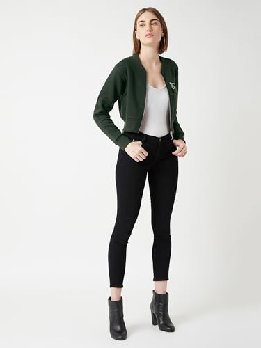 Image of Miss Chase Women's Off White V-Neck Full Sleeves Bomber Cropped Jacket