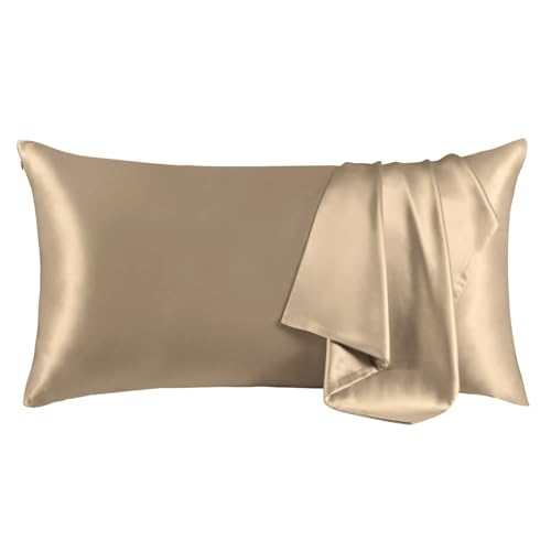 THXSILK 100% Mulberry Silk Pillowcase for Hair and Skin, Grade 6A+ Mulberry Silk Pillow Case, Natural Silk Pillow Case Cover with Zipper, 1pc(California King Size 20"x40", Taupe)